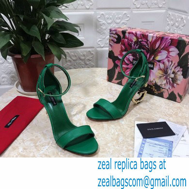 Dolce  &  Gabbana Heel 10.5cm Leather Sandals Green with Baroque D & G Heel 2021